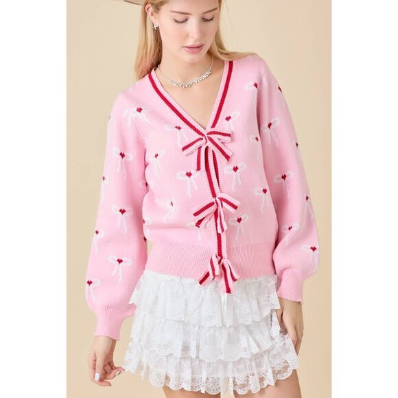 Sweater Knit Cardigan With Ribbon Bow Detail - Picture 6 of 8